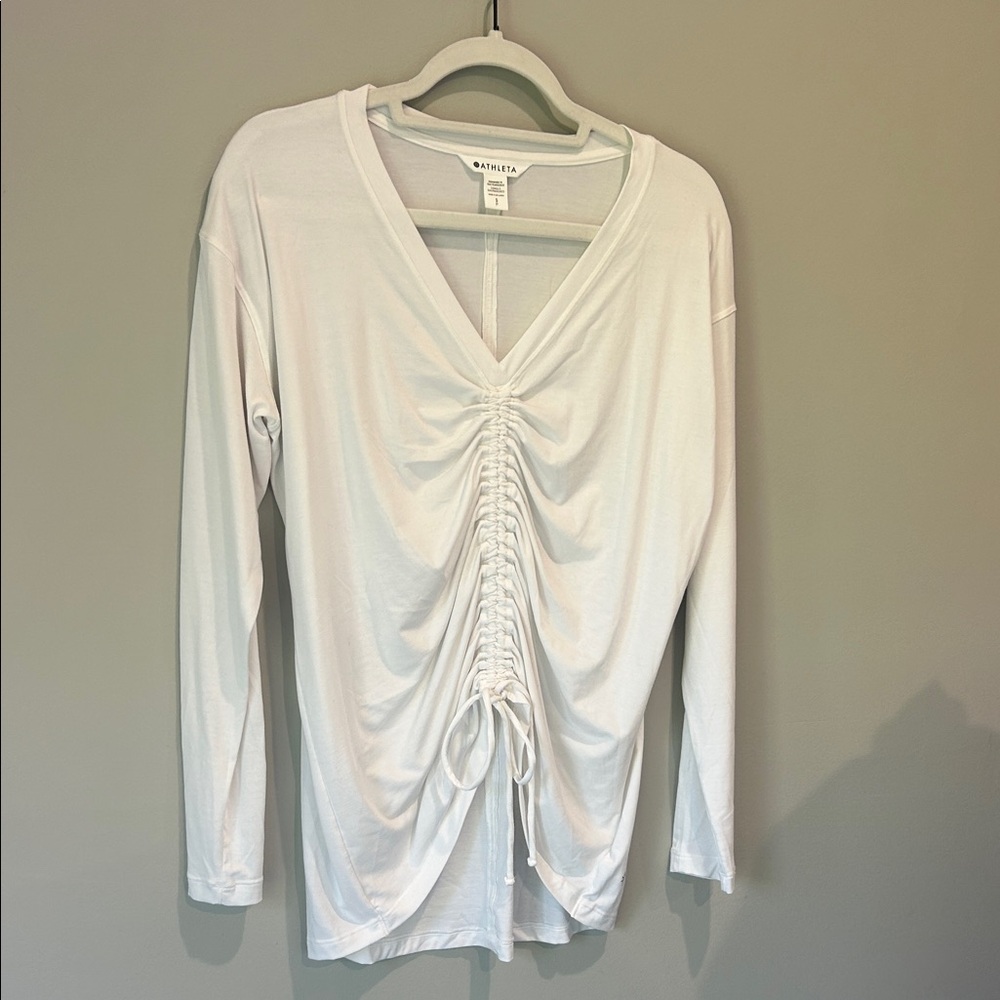 Athleta White Ruched V-Neck Blouse